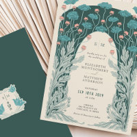 Aqua Aquamarin Pink Art Nouveau-Deko Fusion Vintag