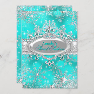 Aqua Aquamarin Princess Winter Wonderland Sweet 16 Einladung