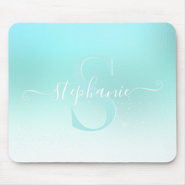Aqua Aquamarin Shimmer Sparkle Girl Monogram Mouse Mousepad (Vorne)