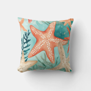 Aqua Aquamarin Starfish Beachy Seashell Pattern Kissen