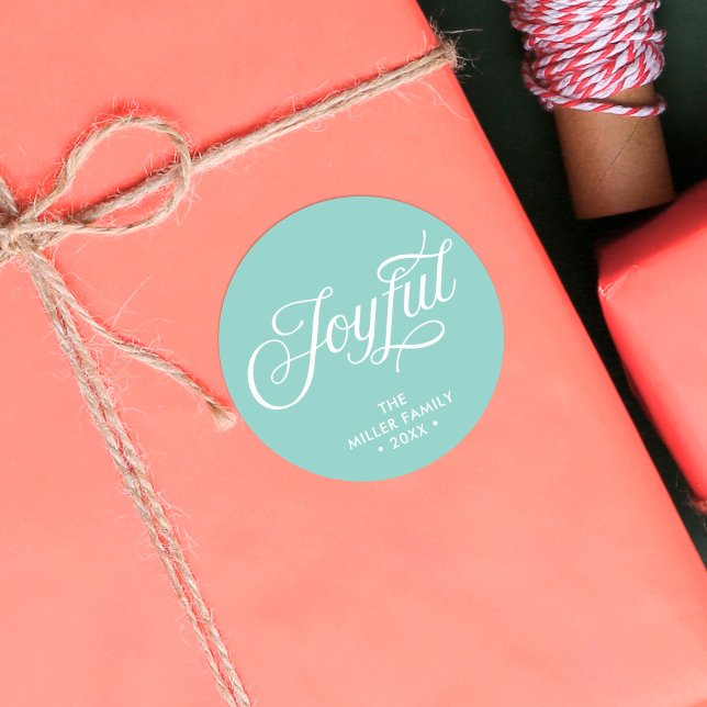 Aqua Aquamarin Stylish Cursive Joyful Holiday Runder Aufkleber (Von Creator hochgeladen)
