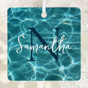 Aqua Aquamarin Swimming Pool Foto Mit Monogramm Ornament Aus Metall