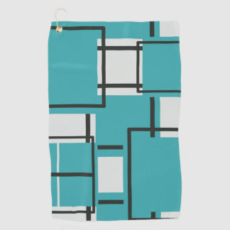 Aqua Aquamarin Türkis Black Off White Pattern Them Golfhandtuch