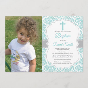 Aqua Aquamarin Türkis Damaskus Kreuztaufen Einladung