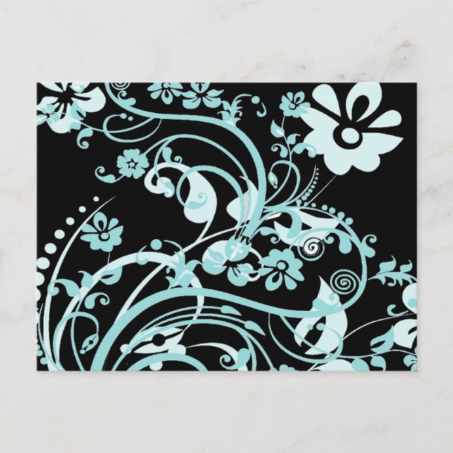 Aqua Aquamarin und Black Floral Wirbel Geschenke f Postkarte (Vorderseite)