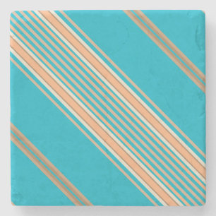 Aqua Aquamarin und Ecru, Stripes Square Untersetze Steinuntersetzer