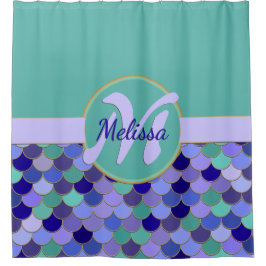 Aqua Aquamarin und Lila Monogram + Name Mermaid Sc Duschvorhang