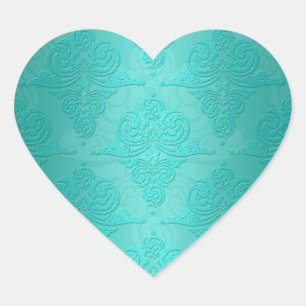 Aqua Aquamarin Vintag Grunge Damask Muster Herz-Aufkleber
