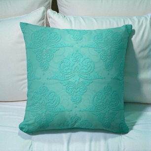 Aqua Aquamarin Vintag Grunge Damask Muster Kissen