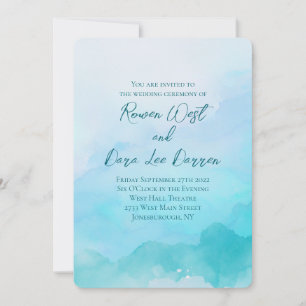 Aqua Aquamarin Watercolor Ombre Malerei Hochzeit Einladung