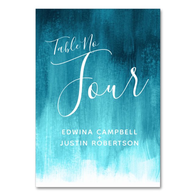 Aqua aquamarine abstrakte moderne Tischnummer vier (Vorderseite)