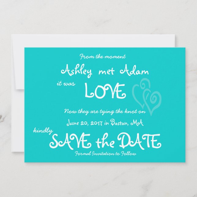 Aqua Aquamarine Liebe, Herz Foto Save the Date Kar (Vorderseite)