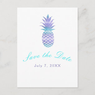 Aqua Aquamarine Lila Ananas Tropical Save the Date Ankündigungspostkarte
