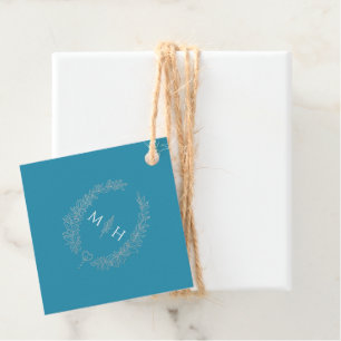 Aqua aquamarine Oval-Kranz-Monogramm-Hochzeit Geschenkanhänger