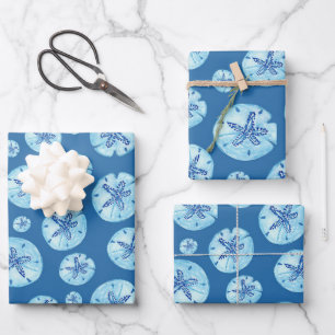 Aqua-aquamariner Sand-Dollar-Aquarell Geschenkpapier Set