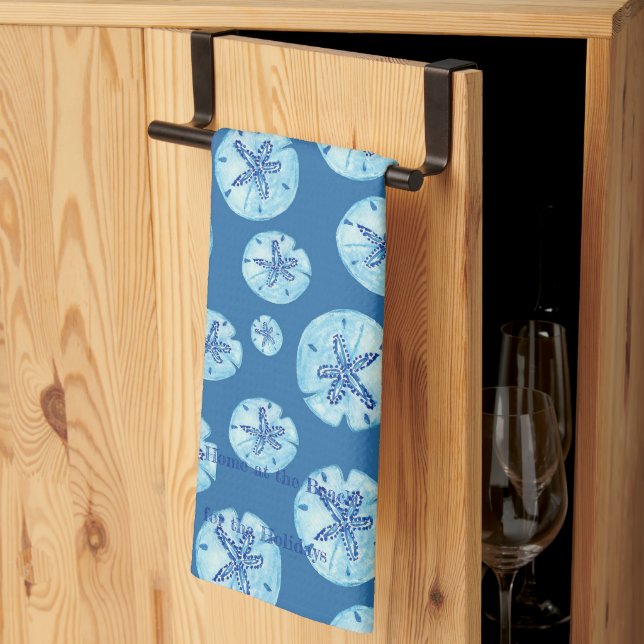 Aqua-aquamariner Sand Dollar Aquarell Geschirrtuch (Drittel gefaltet)