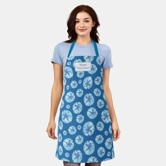 Aqua-aquamariner Sand Dollar Aquarell-individuelle Schürze (Getragen)