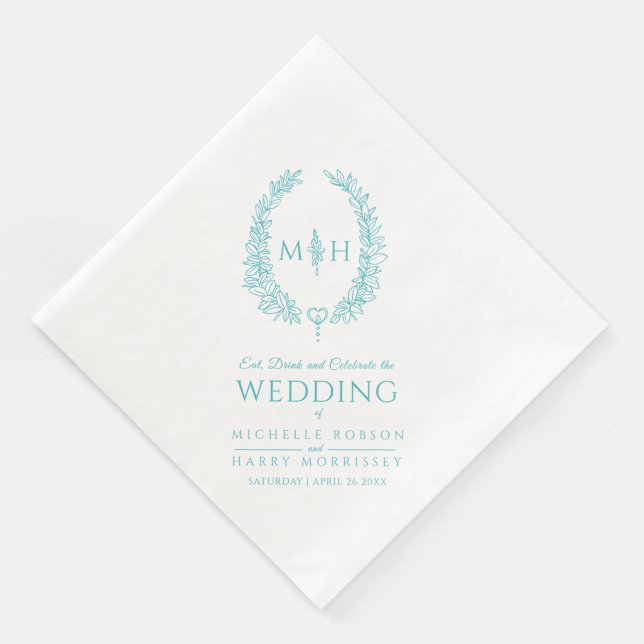 Aqua aquamarines Blatt Oval Kranz Mono Grazie Hoch Serviette (Ecke)