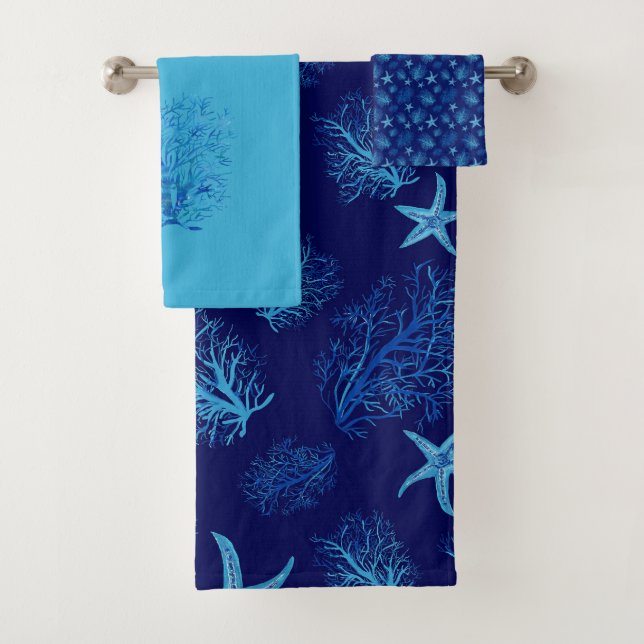 Aqua-aquamarines blaues Aquarell-Aquarellbild Badhandtuch Set (Insitu)