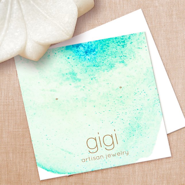 Aqua-Aquarellfarben-Gestüte Earring Display Holder Quadratische Visitenkarte (Von Creator hochgeladen)