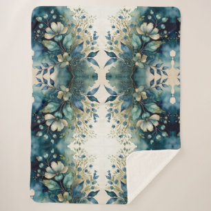 Aqua Arboretum Captivation Foliage Sherpa Blanket Sherpadecke