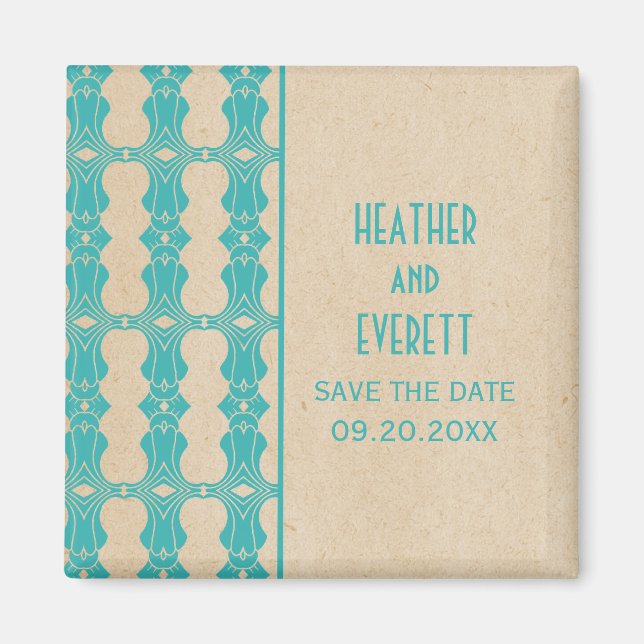 Aqua Art Deco Border Save the Date Magnet (Vorne)
