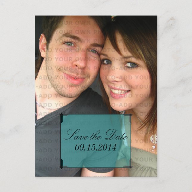 Aqua Art Deco Rahmen Save the Date Postkarte (Vorderseite)