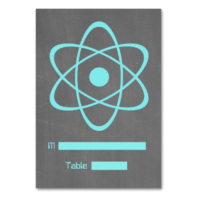 Aqua Atomic Chalkboard-Platzkarte Tischnummer (Vorderseite)