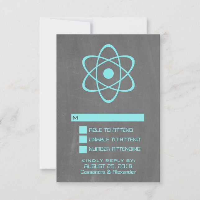 Aqua Atomic Chalkboard Response Card RSVP Karte (Vorderseite)