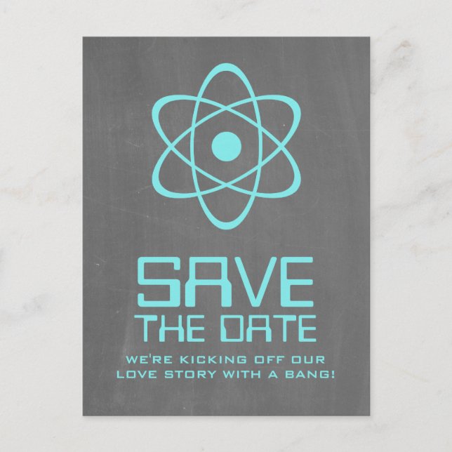 Aqua Atomic Chalkboard Save the Date Postkarte (Vorderseite)