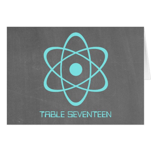 Aqua Atomic Chalkboard Tischnummer Card (Vorderseite (Horizontal))