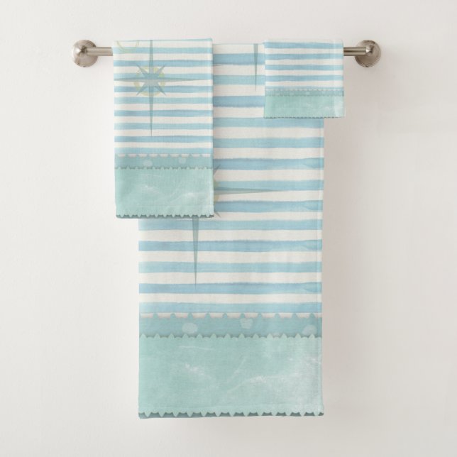 Aqua Atomic Star Mid Century Mod Towel Set (Insitu)
