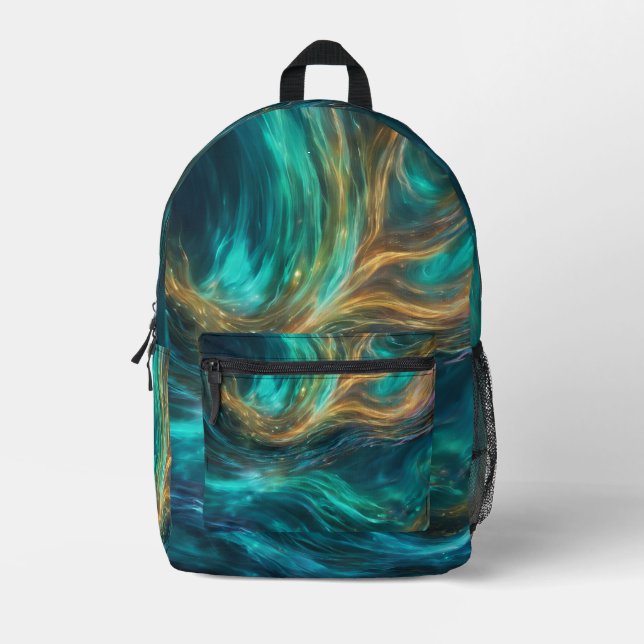 Aqua Aurora Abstrakter Backpack Bedruckter Rucksack (Vorderseite)