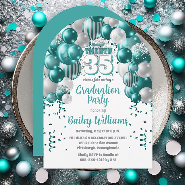 Aqua Balloons Class Year Graduation Party Einladung (Aqua Balloons Class Year Graduation Party Invitations - Print and/or Download Available)