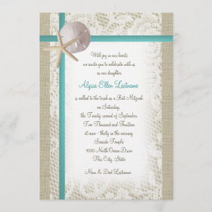 Aqua Beach Burlap und Lace Bat Mitzvah Einladung