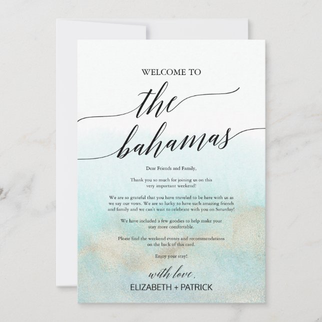 Aqua Beach The Bahamas Begrüßungsschreiben und Aus (Vorderseite)