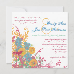 Aqua Beeswax Raspberry Wild Blume Bird Wedding Einladung