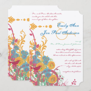 Aqua Beeswax Raspberry Wild Blume Bird Wedding Einladung