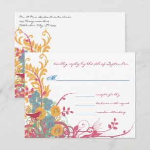 Aqua Beeswax Raspberry Wild Blume Bird Wedding Einladung