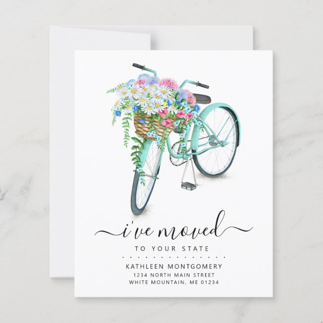 Aqua Bicycle Floral Basket Budget Moving Card (Vorderseite)