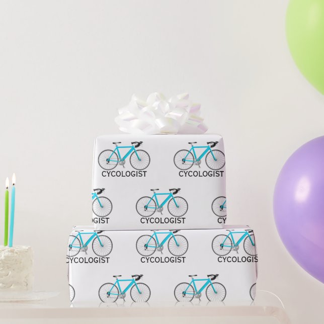 Aqua Bicycle mit dem Cykologen Text auf Weiß Geschenkpapier (Partygeschenke)