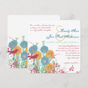 Aqua Bienenwachs Himbeere Wilde Blume Vogel Hochze Einladung