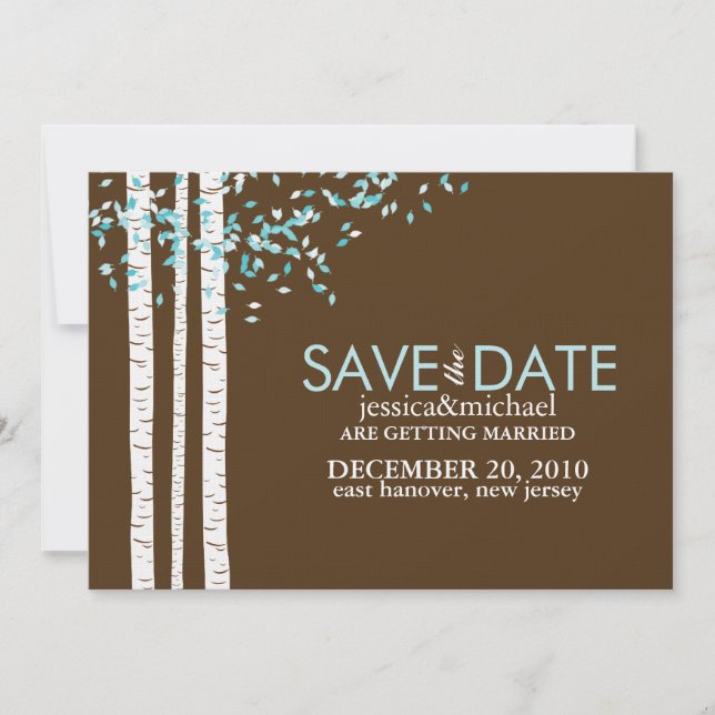 Aqua Birch Trees Wedding Save the Date Einladung (Vorderseite)