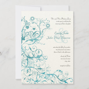 Aqua Birds Wirbel Wedings Invites Einladung