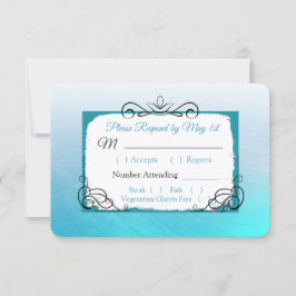 Aqua Black and Blue Wedding RSVP Karte