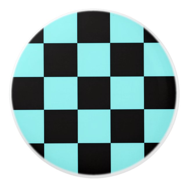 Aqua & Black Checkerboard Ceramic Pull Keramikknauf (Vorderseite)