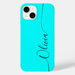 Aqua Black Elegant Calligraphy Script Name Case-Mate iPhone 14 Hülle