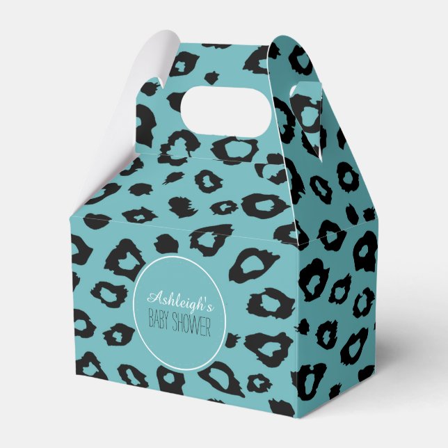 Aqua Black Leopard Print Baby Dusche Geschenkschachtel (Vorderseite)