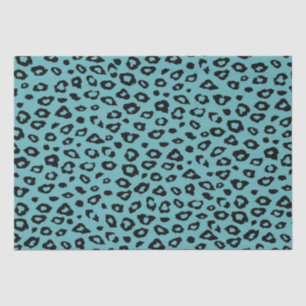 Aqua Black Leopard Print Seidenpapier