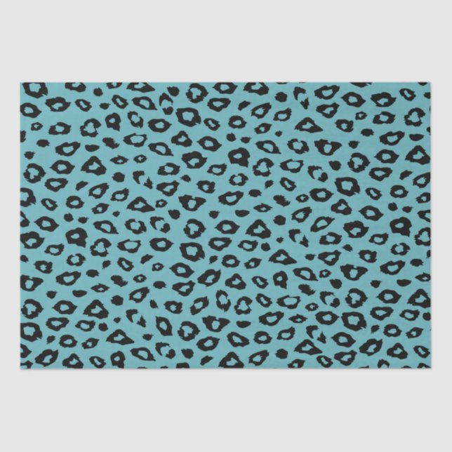 Aqua Black Leopard Print Seidenpapier (Vorderseite)